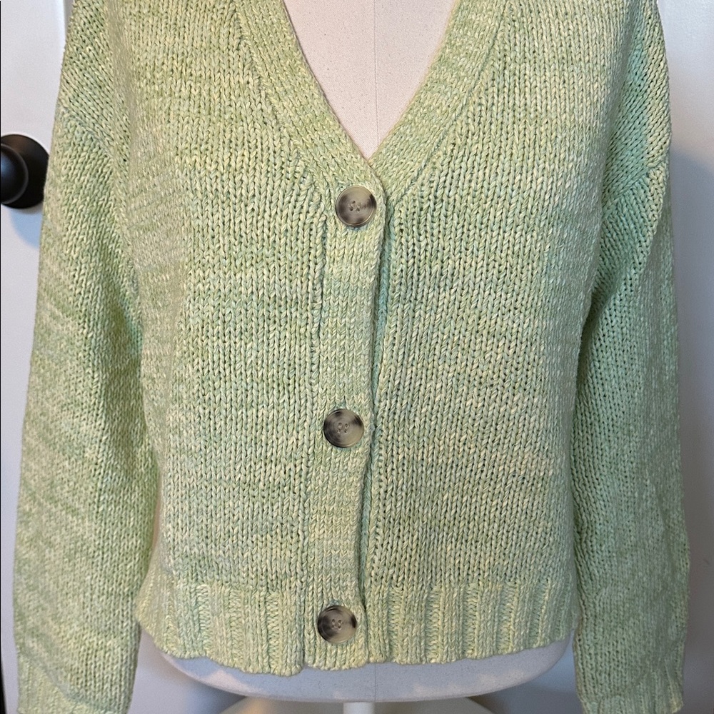 LOFT Women's Bright Green Knit Cardigan - Picture 2 of 10